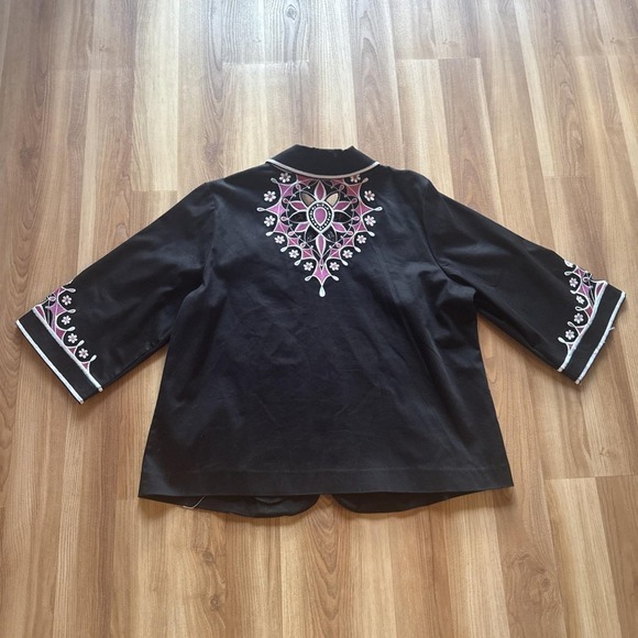 Bob Mackie Wearable Art Jacket 1X Black Pink Floral Embroidered Cutouts Western - Picture 7 of 8